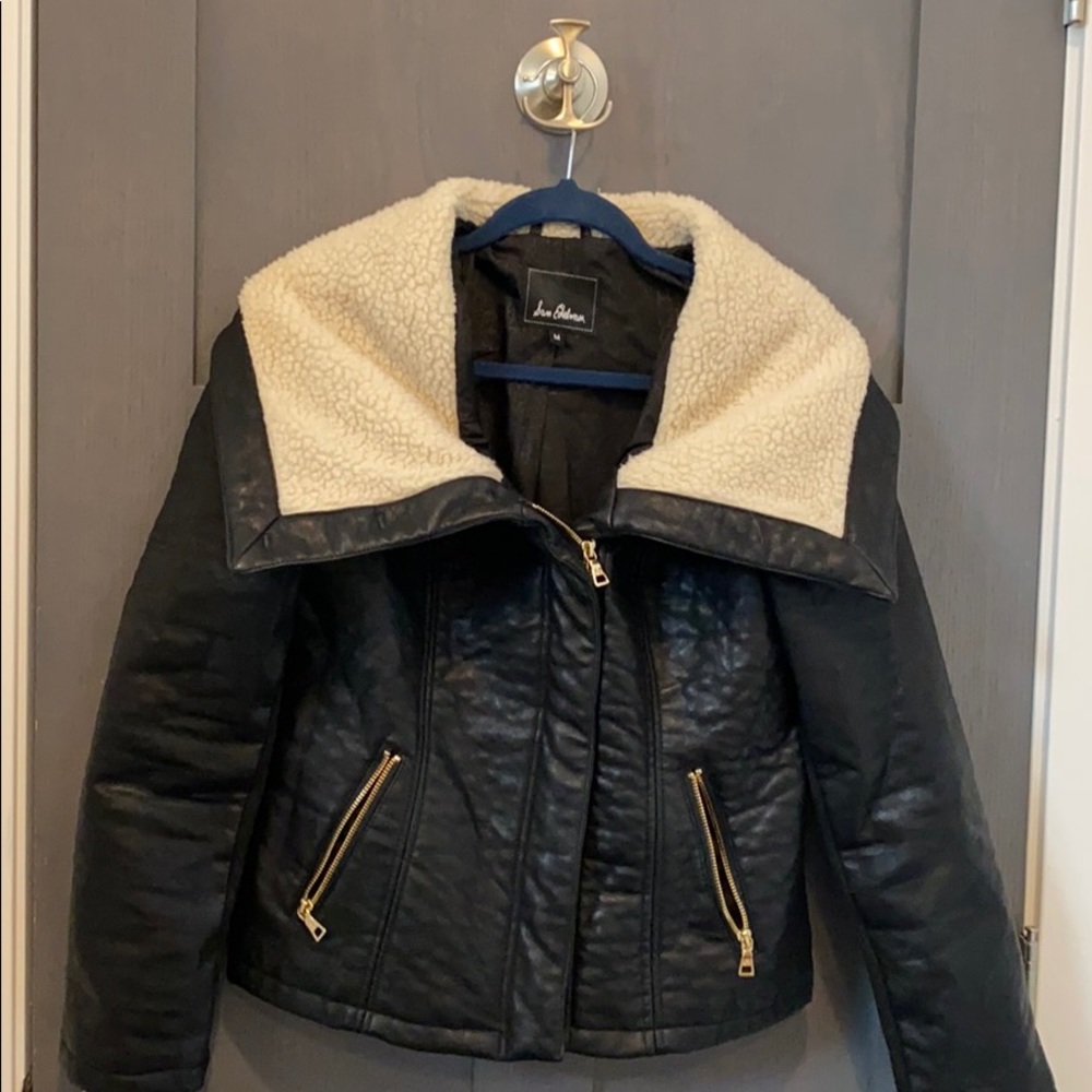 Black leather and shearling bomber jacket